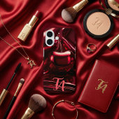 Monogramme rouge cerise brillante iPhone / coque i