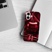 Monogramme rouge cerise brillante iPhone / coque i