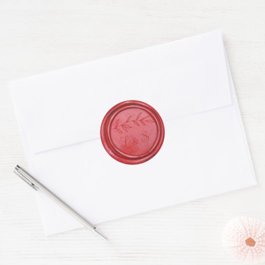 Monogramme rouge cire Sceau Mariage autocollant (Enveloppe)