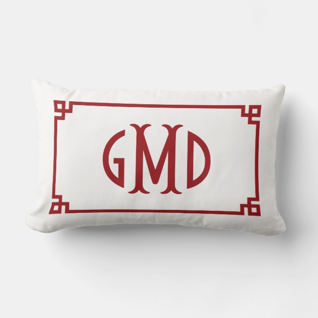 Monogramme rouge Clé grecque Coussin Lumbar (Recto)