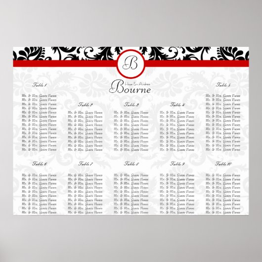 Monogramme rouge Damas - Chiffres de tableau (Devant)