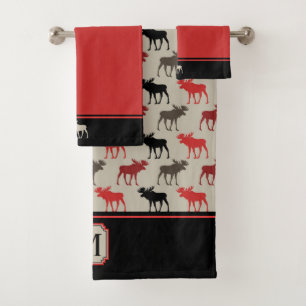 Monogramme rouge de noir de motif d'orignaux