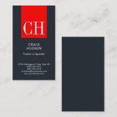 Monogramme rouge gris Carte de visite professionne (Devant / Derrière)