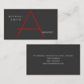 Monogramme rouge gris moderne Carte de visite arch (Devant / Derrière)