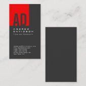 Monogramme rouge gris vertical Carte de visite de (Devant / Derrière)
