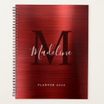 Monogramme rouge métallique simple brossé moderne<br><div class="desc">Moderne simple brossé métal rouge monogramme</div>