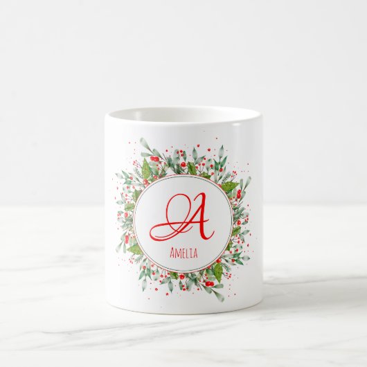 Monogramme Rouge Noël élégante lettre Café Mug (Centre)