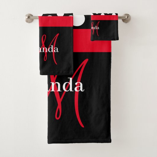 Monogramme rouge Noir Blanc Polka Dot Serviette de (En situation)