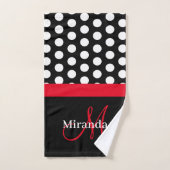 Monogramme rouge Noir Blanc Polka Dot Serviette de (Serviette à main)