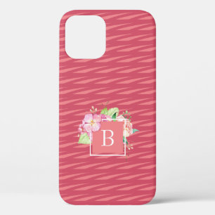Monogramme Roze & Roze Koraal Bloem iPhone 12 Hoesje
