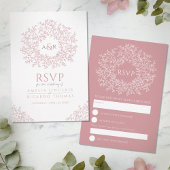 monogramme RSVP mariage à feuille rose vif