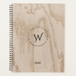 Monogramme Rustic Wood Texture Elegant Journa