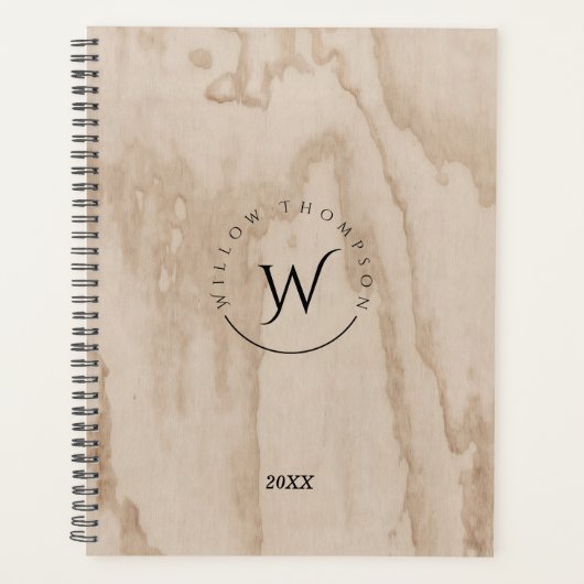 Monogramme Rustic Wood Texture Elegant Journa (Devant)