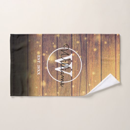 Monogramme Rustique Élégant Script Panneaux en boi (Serviette à main)