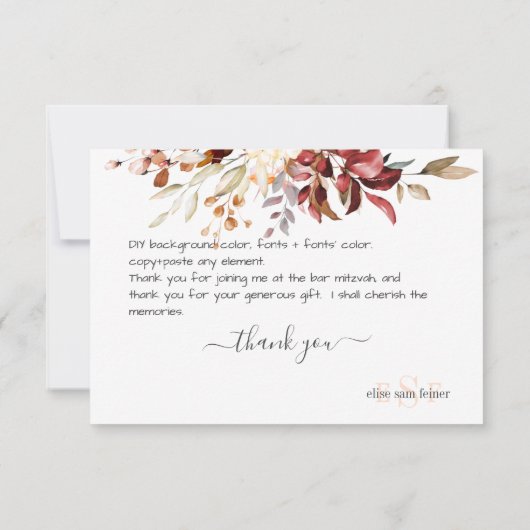 Monogramme Rustique Eucalyptus Automne Merci de fe (Dos)