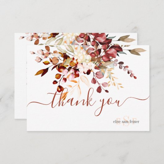 Monogramme Rustique Eucalyptus Automne Merci de fe (Devant / Derrière)