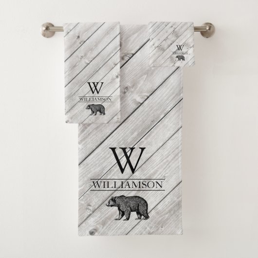 Monogramme rustique Gris Bois marchant Ours Nom de (En situation)