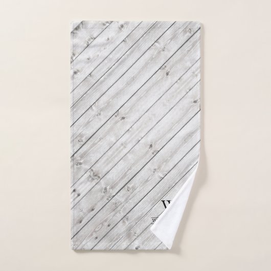 Monogramme rustique Gris Bois marchant Ours Nom de (Serviette à main)
