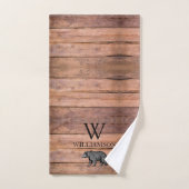 Monogramme rustique Ours de bois Nom de famille (Serviette à main)