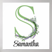 Monogramme S Lavender Eucalyptus nursery Poster (Devant)