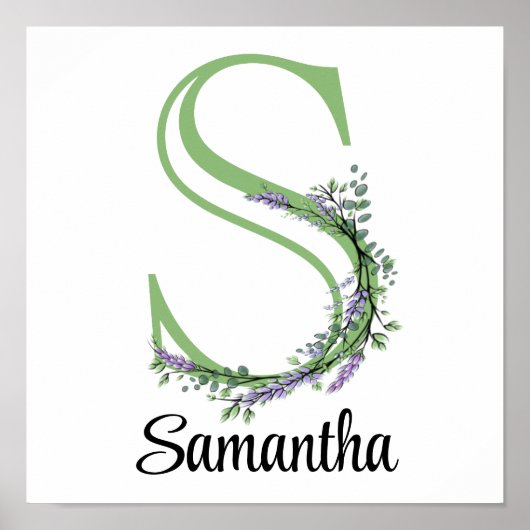 Monogramme S Lavender Eucalyptus nursery Poster (Devant)