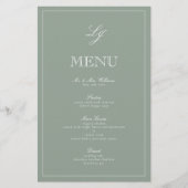 Monogramme Sage Green Script élégant Menu Mariage (Devant)