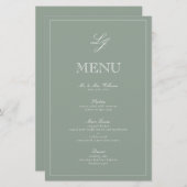 Monogramme Sage Green Script élégant Menu Mariage (Devant / Derrière)