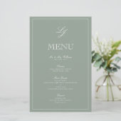 Monogramme Sage Green Script élégant Menu Mariage (Debout devant)