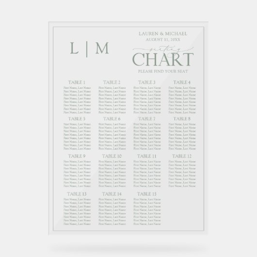 Monogramme Sage Vert Mariage moderne Tableau de si (Recto)