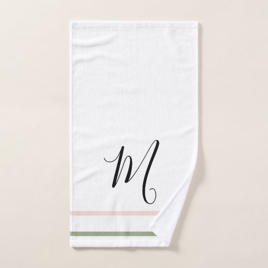 Monogramme Sage Vert rose Blancs (Serviette à main)