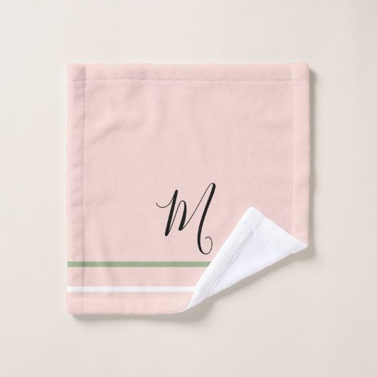 Monogramme Sage Vert rose Blancs (Gant de toilette)