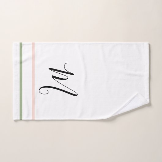 Monogramme Sage Vert rose Blancs (Serviette à main)