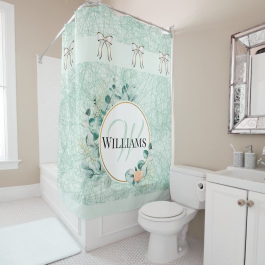 Monogramme Salle de bain Turquoise Douche rideau (En situation)