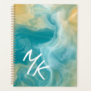 Monogramme Sandy Brown Ocean Blue Fluid Art
