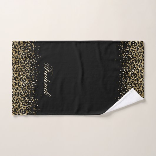 Monogramme Script Black Gold Empreinte de léopard  (Serviette à main)