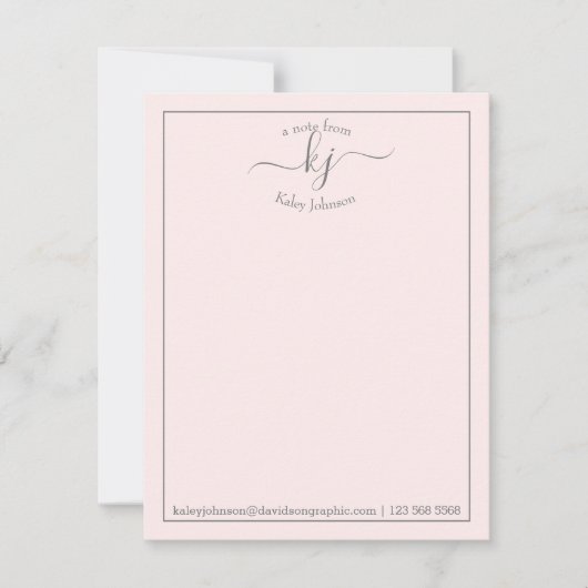 Monogramme Script Blush Du Bureau De La Carte Note (Devant)