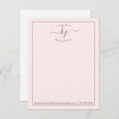 Monogramme Script Blush Du Bureau De La Carte Note (Devant / Derrière)