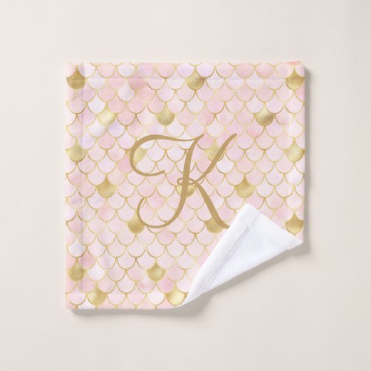 Monogramme Script Blush Pink Gold Mermaid Étapes (Gant de toilette)