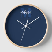Monogramme Script Calliage Marine Horloge Bleue (Recto)