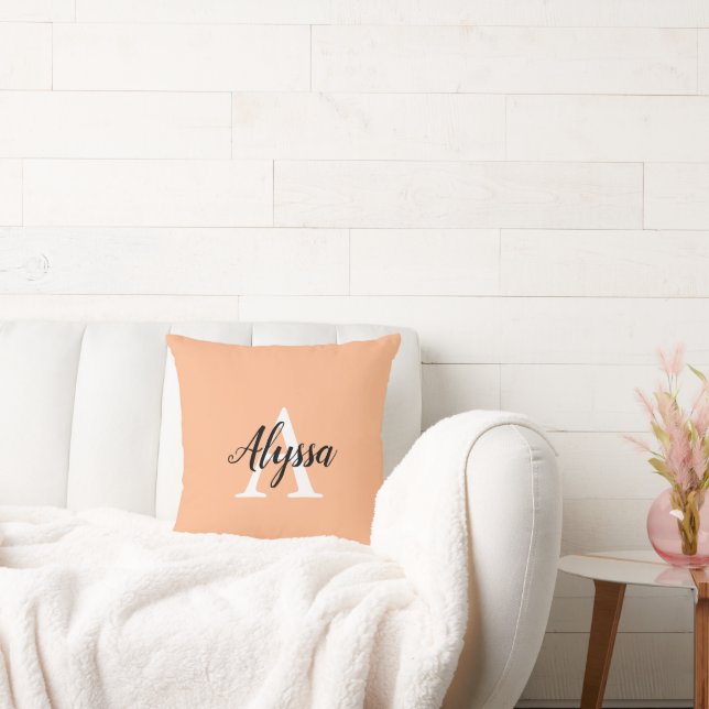 Monogramme Script Élégant Peach Thlow Oreiller (Canapé)