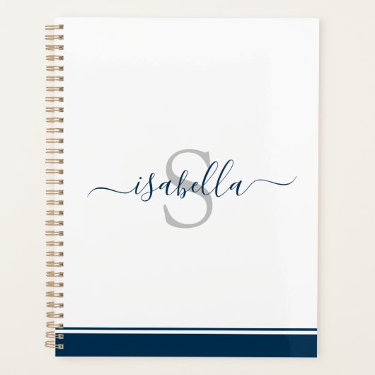 Monogramme Script Moderne Élégant bleu marine (Devant)