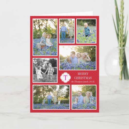 Monogramme Sept Photo Carte de vacances Points Ros (Devant)
