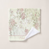 Monogramme Shabby Chic Rose Vert Rose Floral (Gant de toilette)