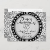 Monogramme Silver Heart | Invitation d'anniversair (Devant / Derrière)