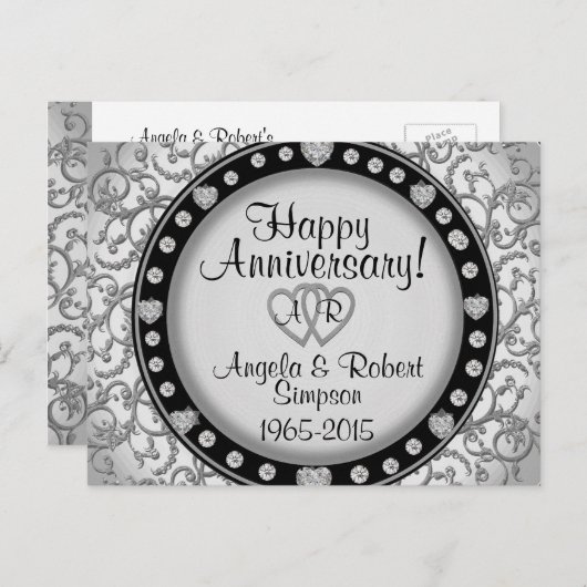 Monogramme Silver Heart | Invitation d'anniversair (Devant / Derrière)