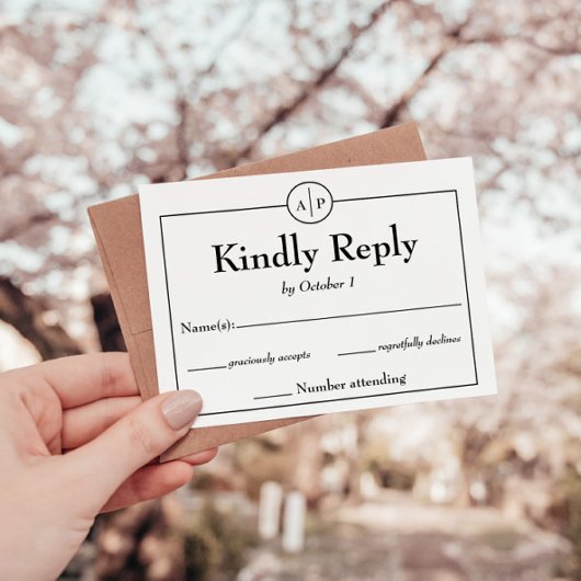 Monogramme simple minimal Carte RSVP de mariage in