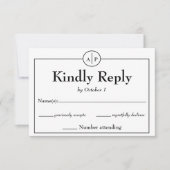Monogramme simple minimal Carte RSVP de mariage in (Devant)