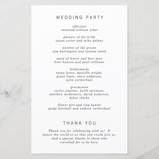 Monogramme simple minimaliste Programme de mariage (Dos)