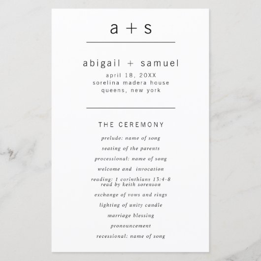 Monogramme simple minimaliste Programme de mariage (Devant)