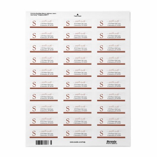 Monogramme simple moderne Étiquette de script de f (Feuille entière)